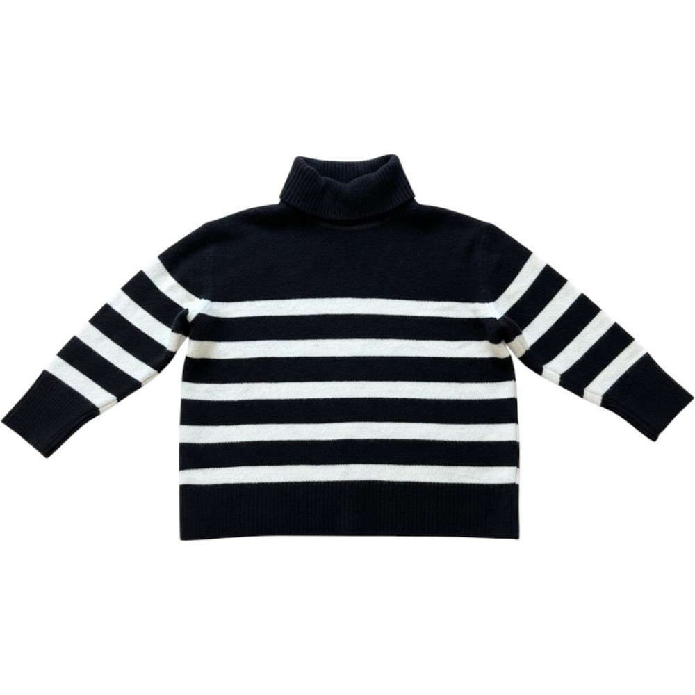 Nine West Womens XL Striped Turtleneck Sweater Black White Recycled Knit